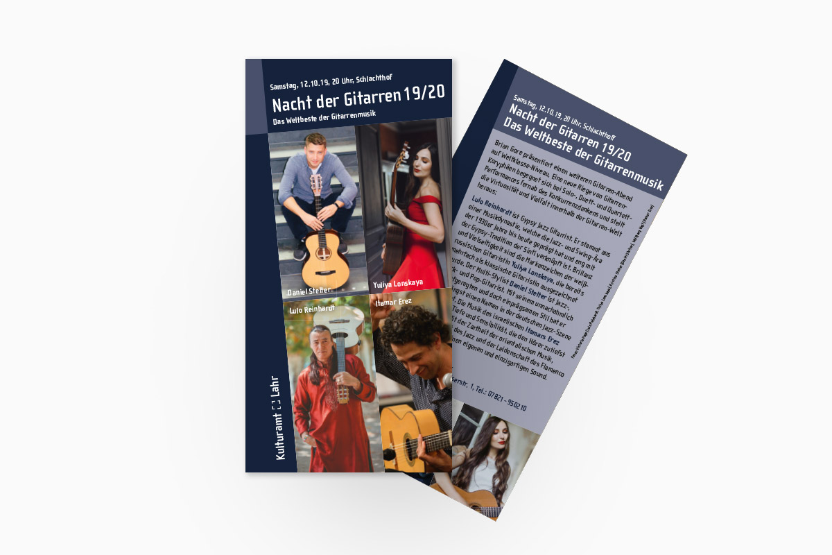 Veranstaltungsflyer "Nacht der Gitarren" für das Kulturamt Lahr