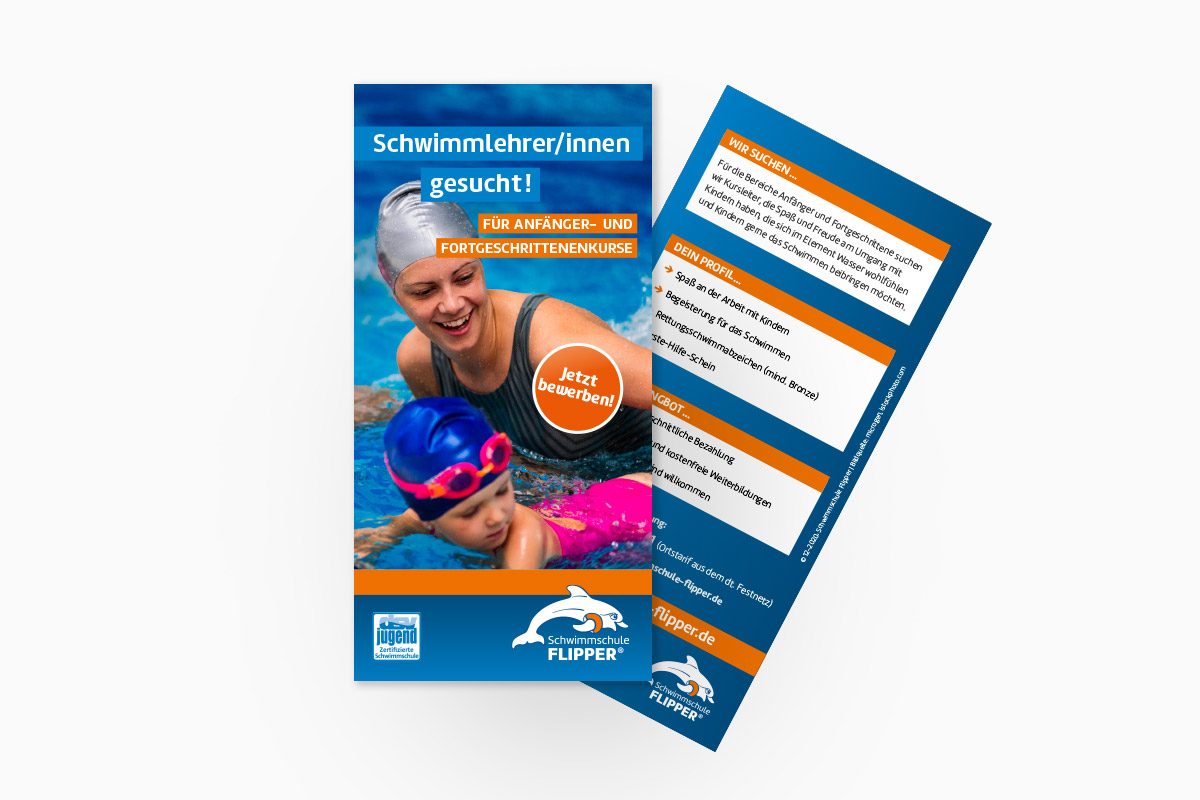 Flyer "Schwimmlehrer" für Schwimmschule Flipper